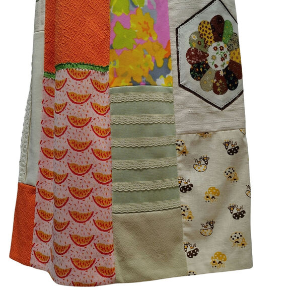 Vintage 60s Hippie Handmade Patchwork Boho Maxi Skirt Prairie Lined 13 In Waist - Picture 3 of 13